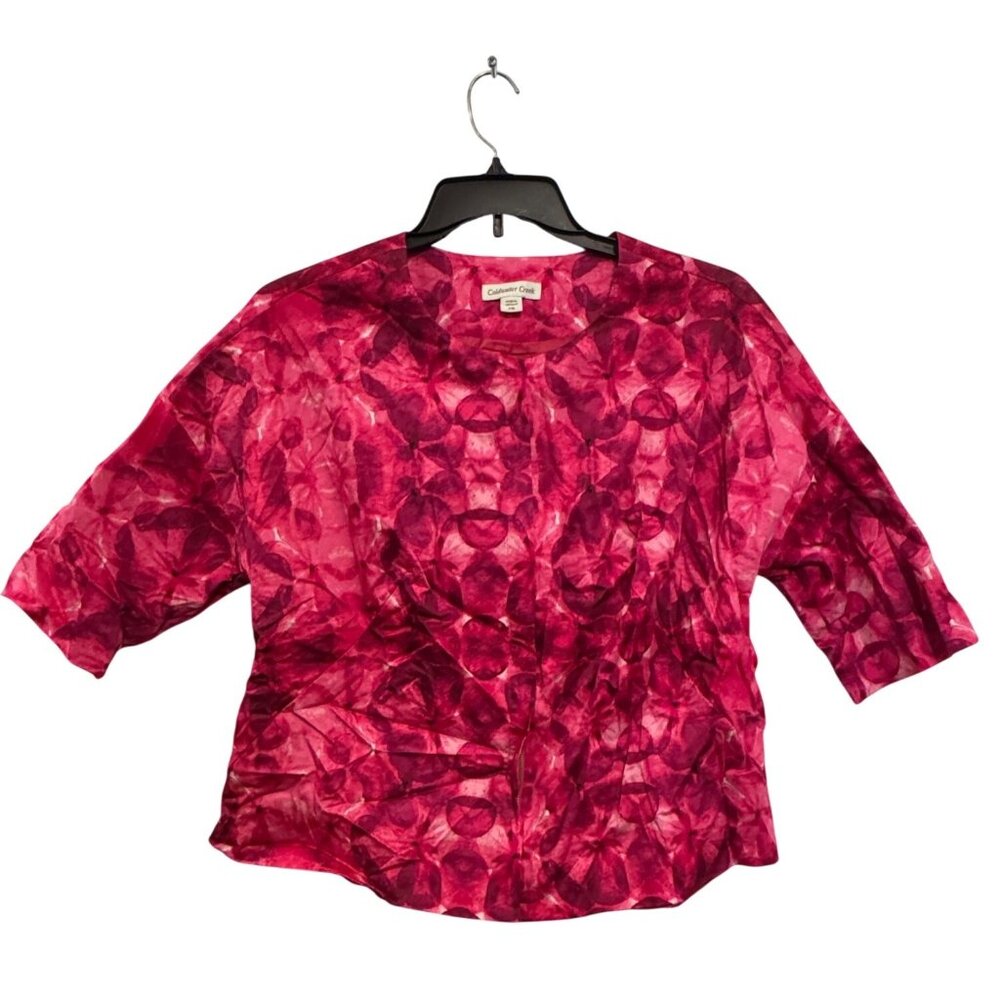 Coldwater Creek Womens Pink Red Abstract Print 3/4 Sleeve Blouse P16